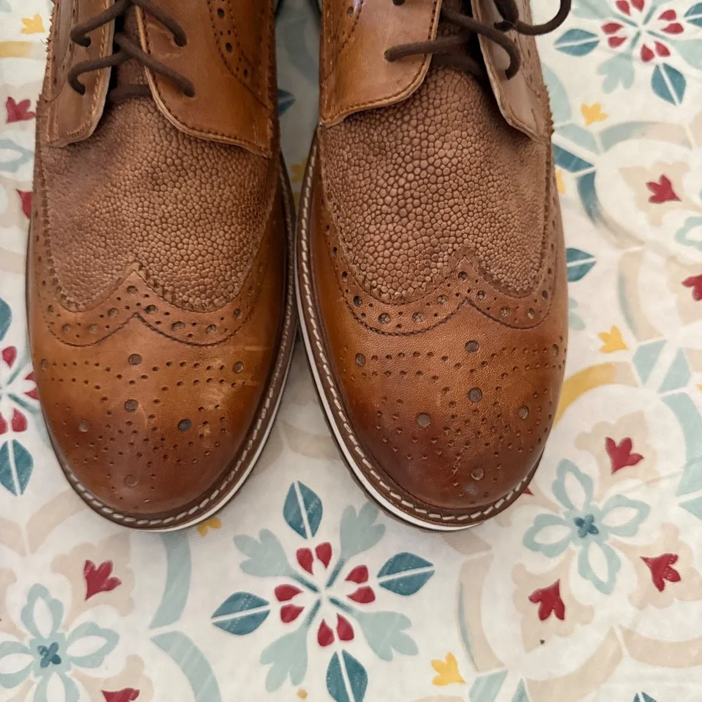 Thomas‎ & Vine Mens Wingtip Oxford Shoes Cognac Brown Leather Brogue US 12